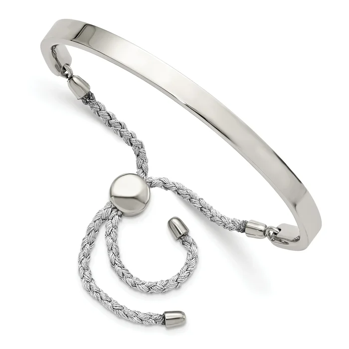 Chisel Stainless Steel Polished Bar Adjustable Fabric Cord Bangle Bracelet – Up to 9