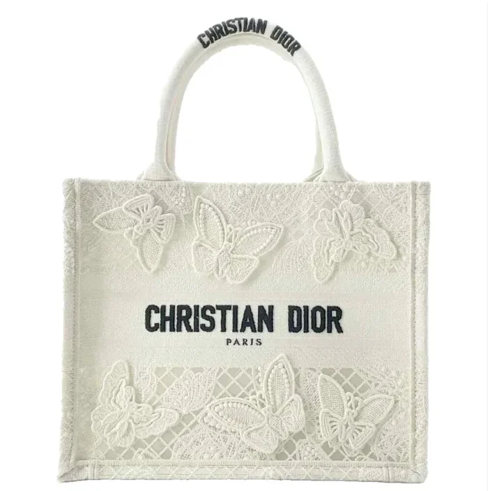 Christian Dior Embroidered 3D Macrame D-Lace Butterfly Medium Book Tote White