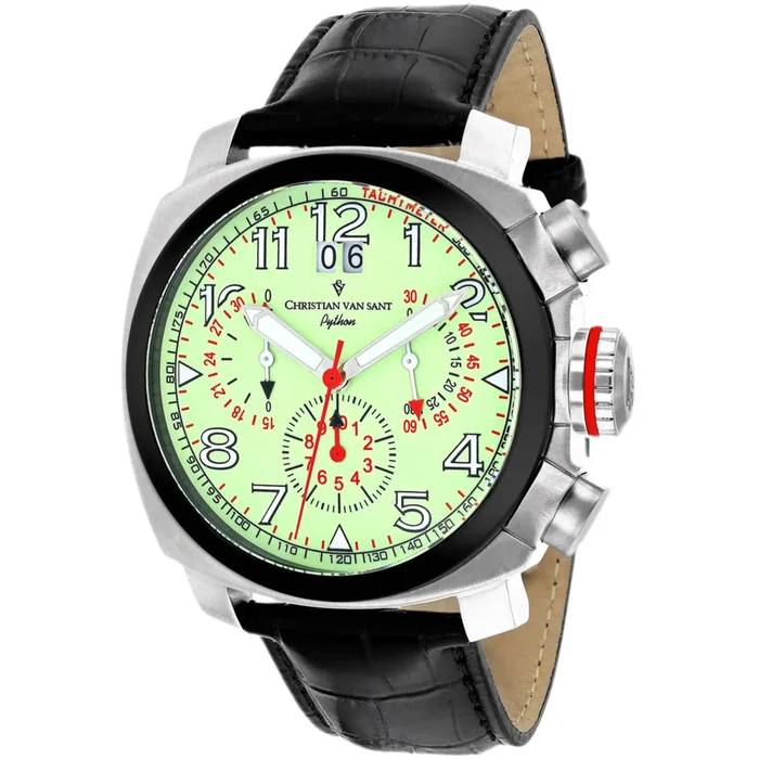 Christian Van Sant Men’s Watch – Grand Python Quartz Black Leather Strap | CV3AU7