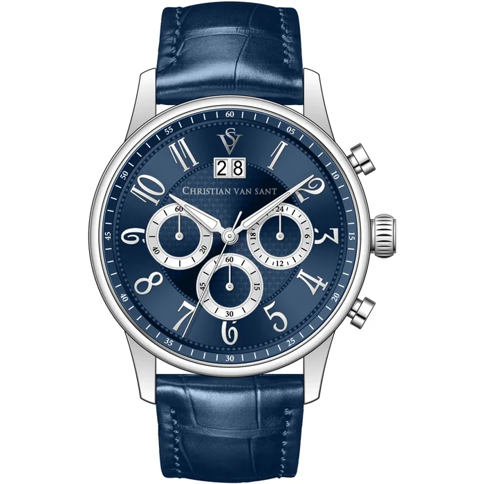 Christian Van Sant Men’s Watch – Heritage Quartz Blue Dial Leather Strap | CV3941