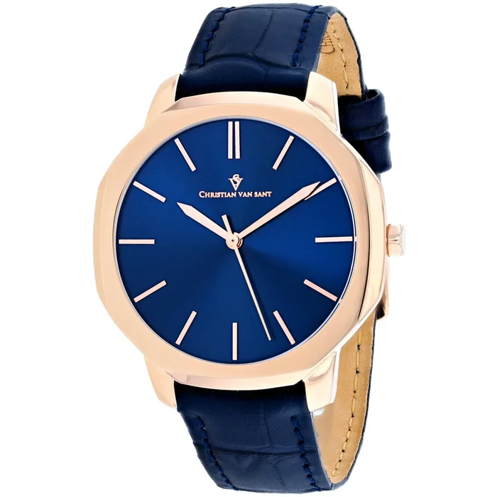 Christian Van Sant Men’s Watch – Octavius Slim Quartz Blue Leather Strap | CV0535