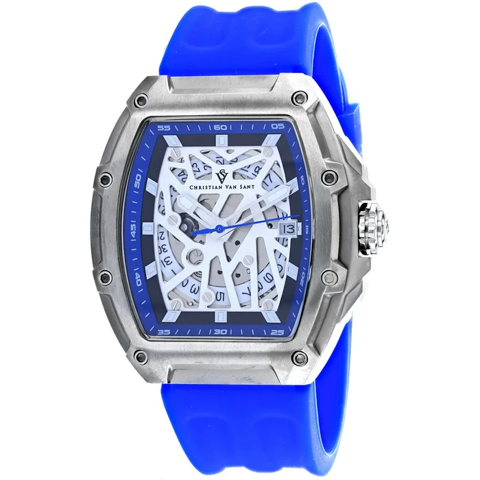 Christian Van Sant Men’s Watch – Odyssey White Skeleton Dial Rubber Strap | CV6191