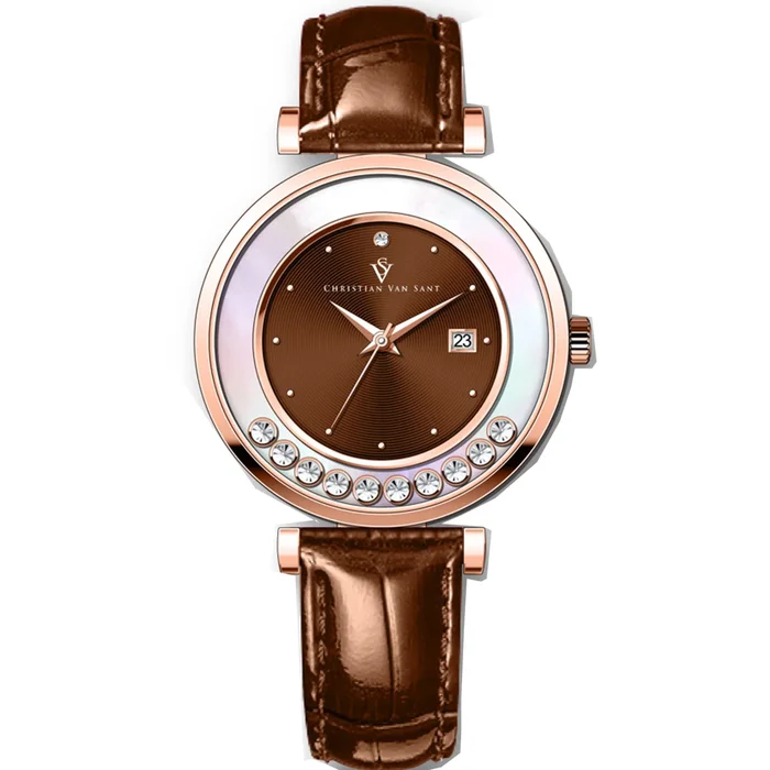 Christian Van Sant Women’s Watch – Bria Quartz Brown Dial Leather Strap | CV3817