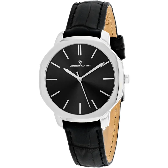 Christian Van Sant Women’s Watch – Octave Slim Quartz Black Dial Strap | CV0500