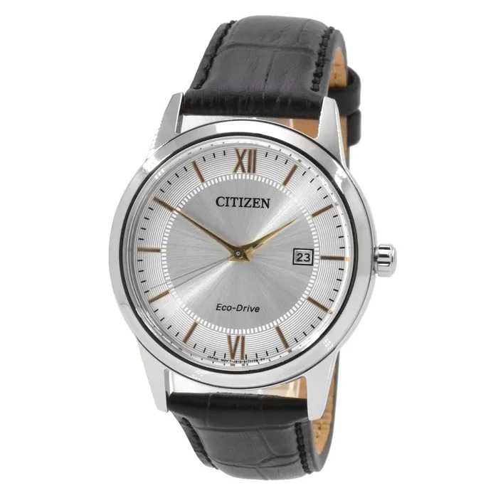 Citizen Men’s Leather Strap Watch – Classic Dress Eco-Drive Silver Dial | AW1236-03A