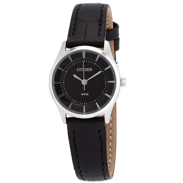 Citizen Quartz Black Dial Black Leather Ladies Watch ER0201-05EWatch