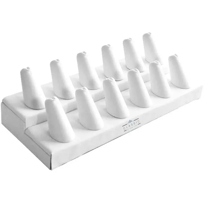 Classic Display – Ring Fingers White Leatherette Material, 12 Slots | DSP-017