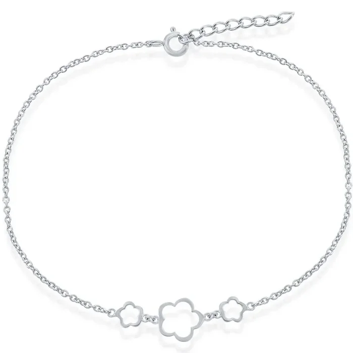 Classic Women’s Anklet – Sterling 3 Center Flowers, 9 inch | R-9048-9