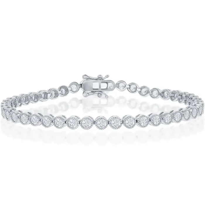 Classic Women’s Bracelet – Sterling Silver 4mm Round White Bezel CZ Tennis | T-7870