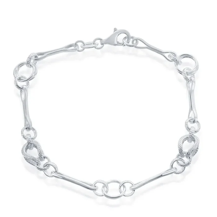 Classic Women’s Bracelet – Sterling Silver Bar and Circle Link | S-4660