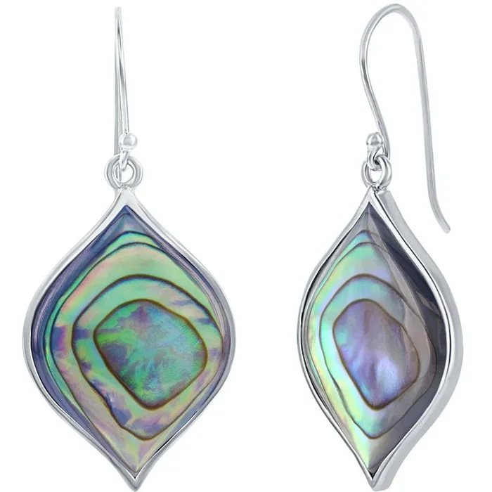 Classic Women’s Earrings – Silver Marquise Shape Abalone French Wire Closure | D-7429