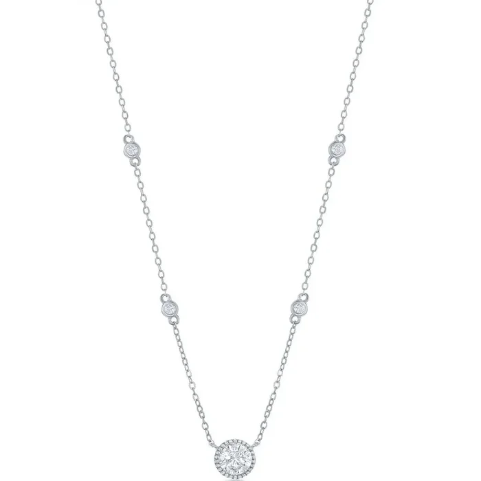 Classic Women’s Necklace – Sterling Silver Round CZ Station | M-6886