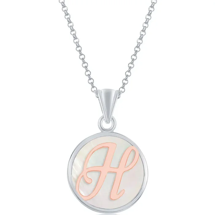 Classic Women’s Pendant – Sterling Silver MOP and Rose Gold H Script Initial | K-8609