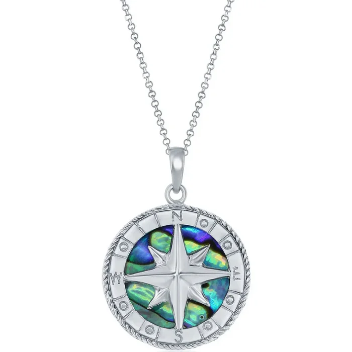 Classic Women’s Pendant – Sterling Silver Rhodium Plated Abalone Compass | K-8766