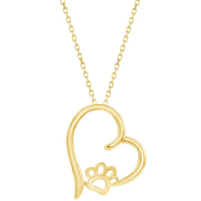 Classic Women’s Pendant – YG Plated Sterling Silver Heart Paw Print | J-2788-GP