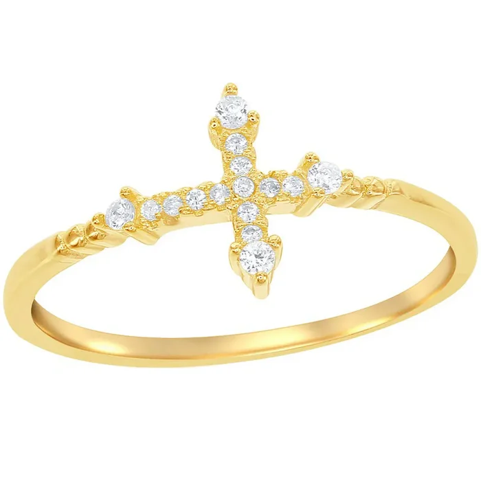 Classic Women’s Silver Gold Tone CZ Cross Ring – W-1410