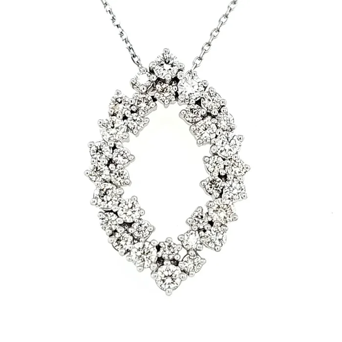 CLEARANCE – 14k White Gold Diamond Cluster Marquise Shape Necklace (I8417)
