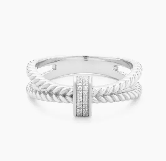 CLEARANCE – Ella Stein Silver Diamond Double Band Ring (SI3538)