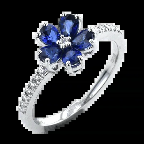 Color Blue Ring In 18k Gold With Diamonds