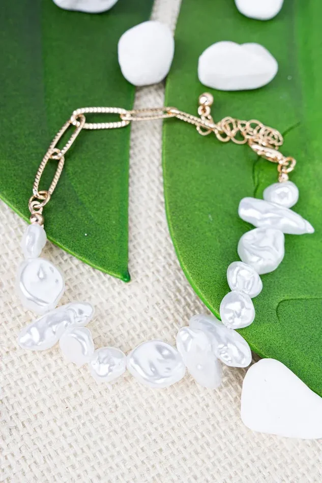 Crystal Avenue White Pretty In Pearls Goldtone Chain Bracelet
