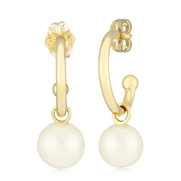 Cultured Pearl Hoop Dangle Earrings in 14k Yellow Gold