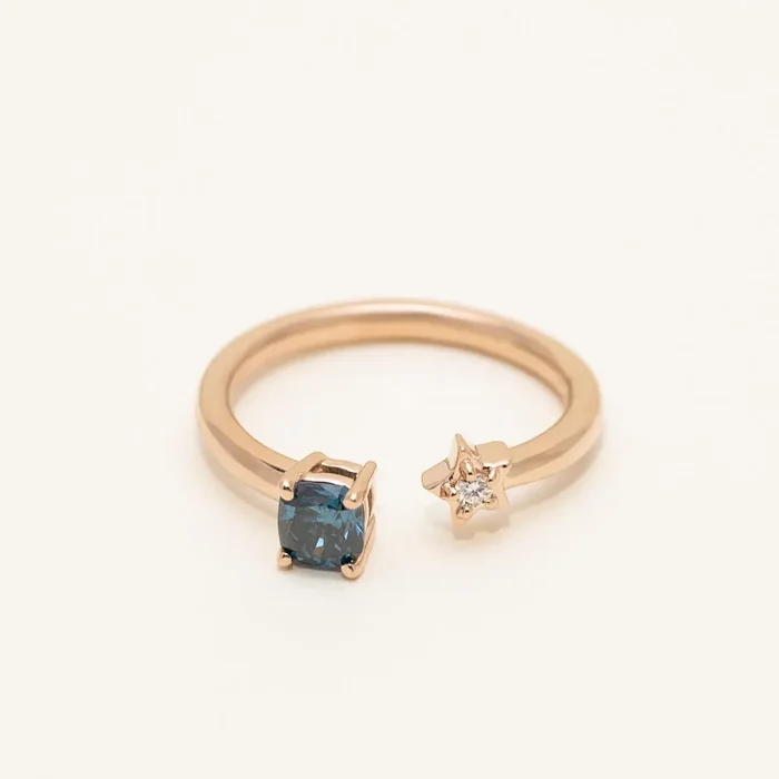 Cushion Cut Blue Diamond Star Ring in 14kt Rose Gold (3/8ct tw)