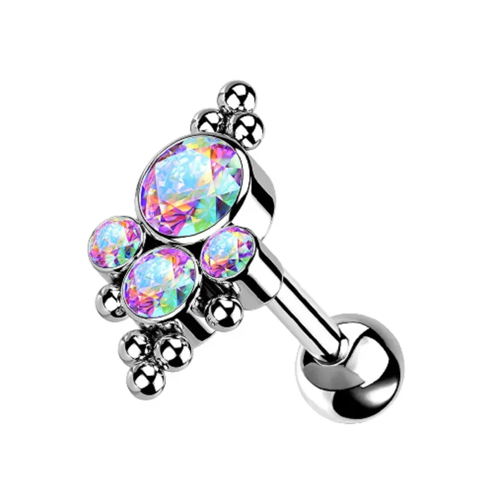 CZ Crystal and Ball Cluster Internally Threaded Barbell – G23 Implant Grade Titanium