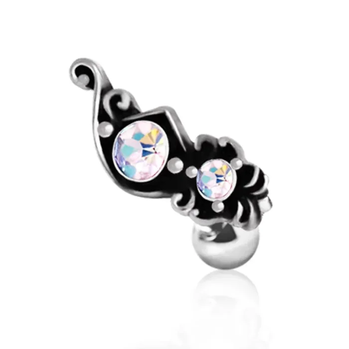 CZ Crystal Ornate Aurora Borealis Gem Design Stud Earring – Stainless Steel