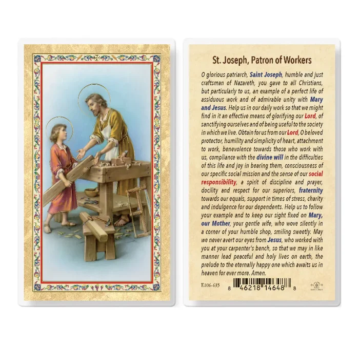 Daily Prayer to St. Joseph the Worker Gold-Stamped Laminated Holy Card, Single Card
