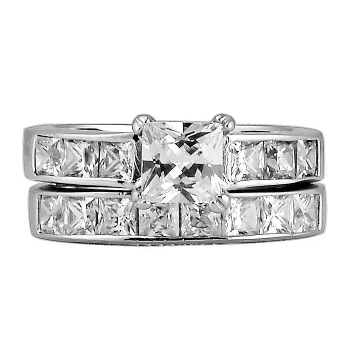 Damani: 3.75ct Russian Ice Diamond CZ 2 piece Steel Wedding Ring Set