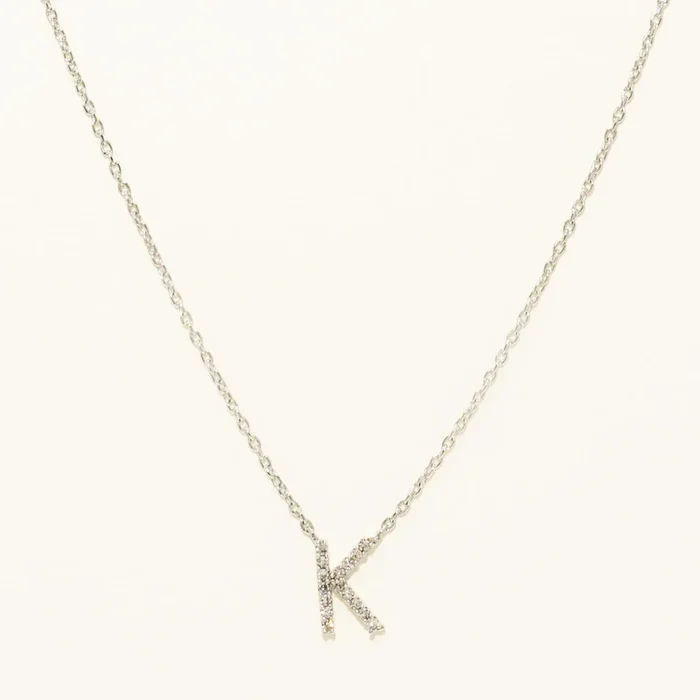 Diamond K Initial Necklace in 10kt White Gold (1/20ct tw)