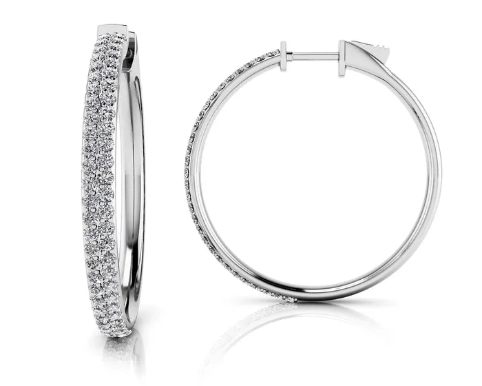 Diamond Pave Hoop Earrings Medium Lab-Grown Diamond with 1.48 ct.(finished) 1.4mmWatch