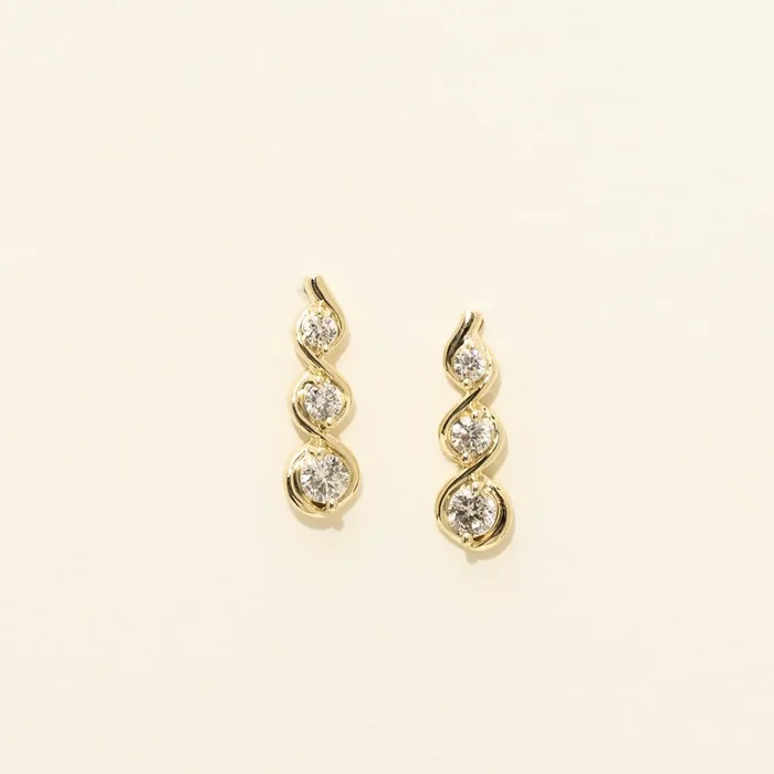 Diamond Three Stone Stud Earrings in 10kt Yellow Gold (3/8ct tw)