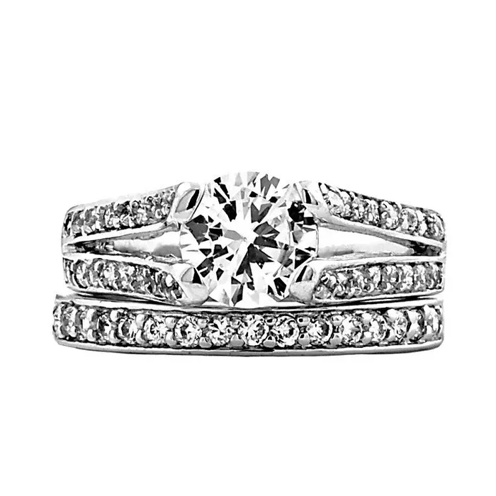 Diana: 2.69ct 2 pc Brilliant Cut CZ Micro Pave Wedding Ring Set Silver