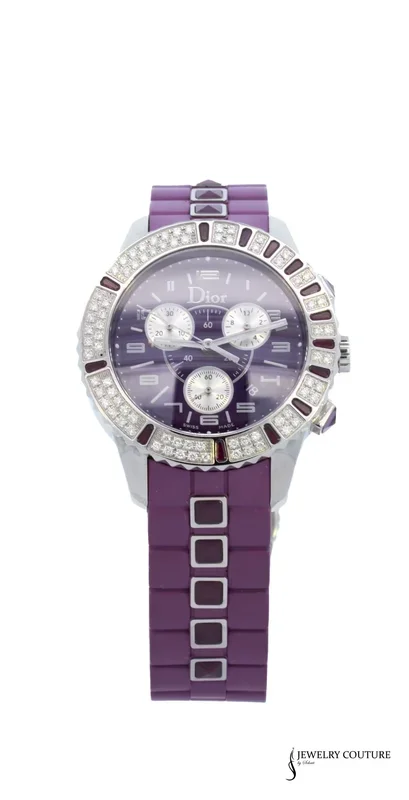 Dior – 38mm Purple Ruby and Purple Crystal Dial Chronograph Watch Authentic