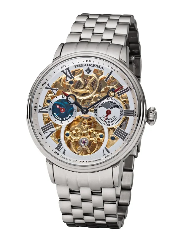 Dual-time Copenhagen by Theorema, Germany GM-111-7 |Silver|Watches