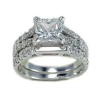Elena: 3.3ct Princess Cut Ice on Fire Diamond CZ Wedding Ring Set