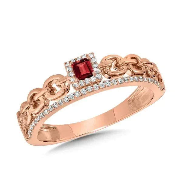 Emerald-Cut Ruby & Diamond Cable-Chain-Link Ring