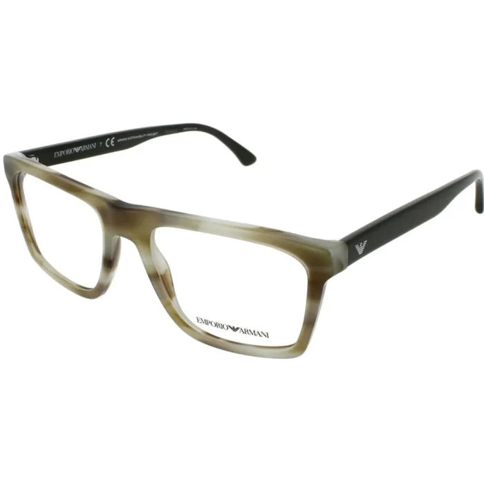 Emporio Armani Men’s Eyeglasses – Striped Green Plastic Square Frame | 0EA3185 5902