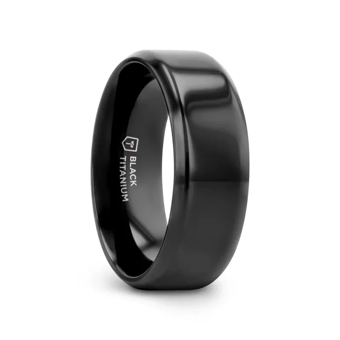 EXODUS Black Titanium Wedding Ring with Beveled Edges – 8mm