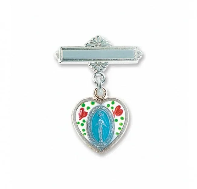 Extel Enameled Oval Sterling Silver Baby Medal Bar Pin