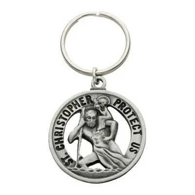 Extel Pewter Round Pierced St. Christopher Key Chain Gift