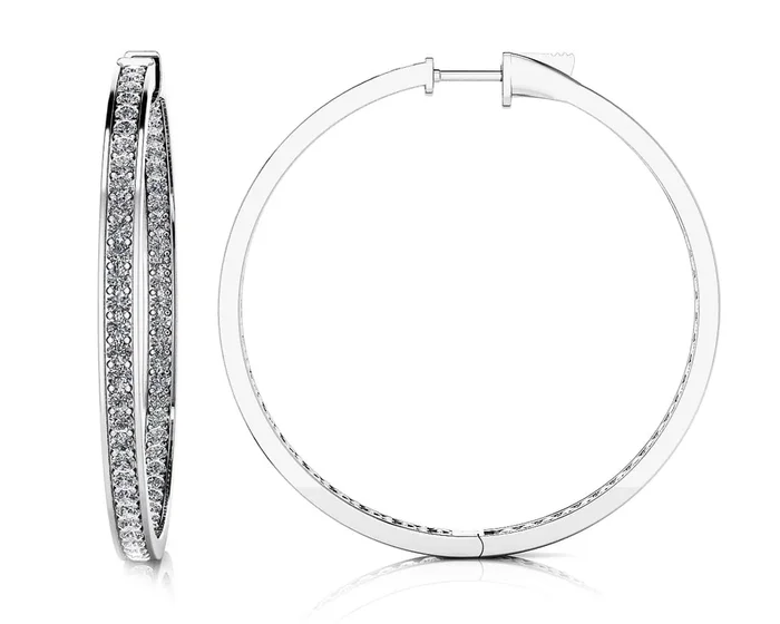 Extra Large Shared Prong Single Row Diamond Hoops Lab-Grown Diamond with 1.68 ct.(finished) 1.3mmWatch