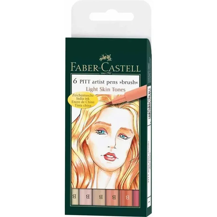 Faber-Castell Pen Brush – Pitt Artist India Ink Light Skin Tone, Wallet of 6 | 167162