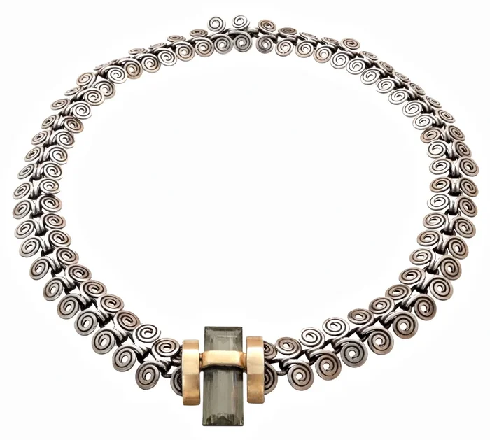 Faceted Zultanite Necklace – Emerald Cut Rectangle With Gold Vermeil Bezel On Sterling Silver Hittite Swirl Chain