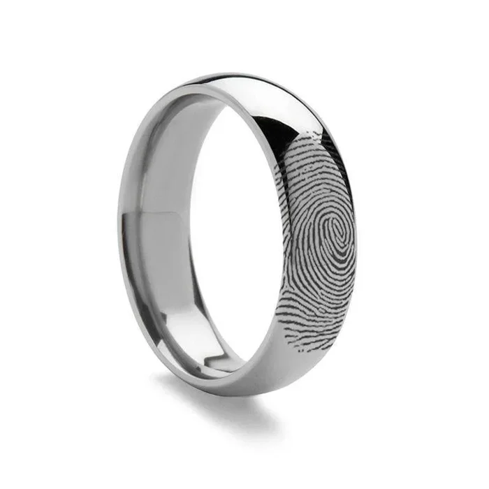Fingerprint Sterling Silver 925 Engraved Domed Band – 4mm & 8mm