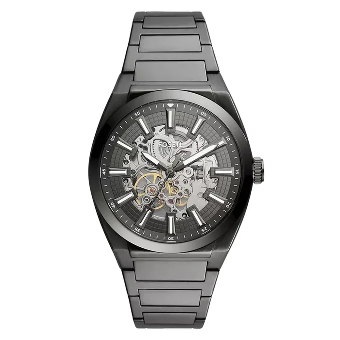 Fossil Everett Black Steel Skeleton Dial Mens Watch MPN: ME3206
