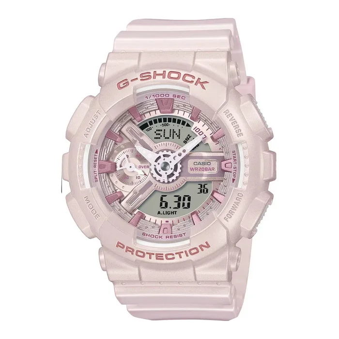 G-Shock Analog-Digital Womens Watch with Pink Dial and Pink Pearlescent Resin Strap (quartz movement)