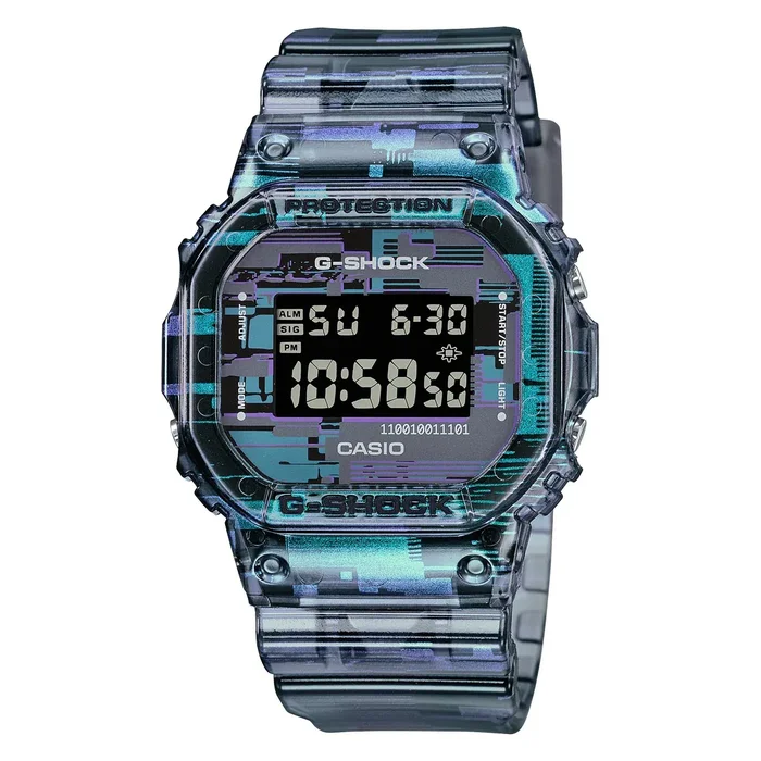 G Shock Mens Watch with Multi Colored Dial and Iridescent Translucent Strap (quartz movement)