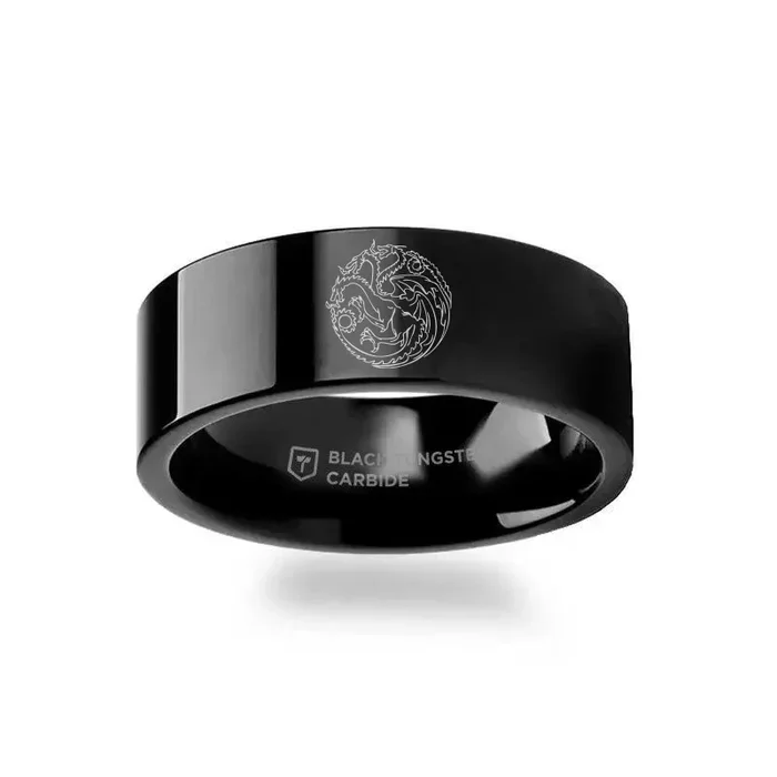 Game of Thrones Noble Houses Sigil Engraving Black Tungsten Ring Targaryen – 2mm – 12mm